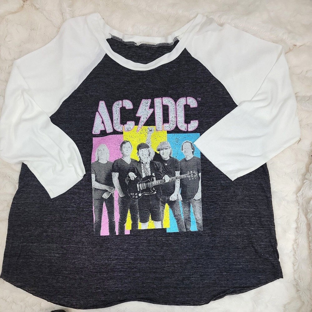 AC/DC Raglan Wst Cst Top Large 3/4 Sleeve Gray and White